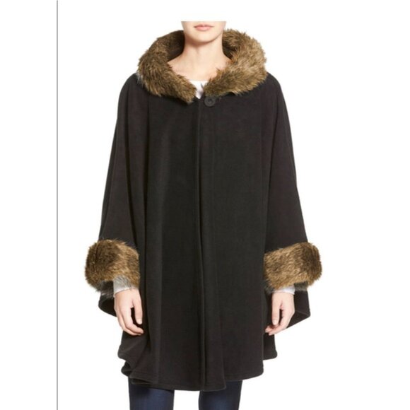 Parkhurst Desmona Fleece Cape Poncho Faux Fur Black - Picture 5 of 11